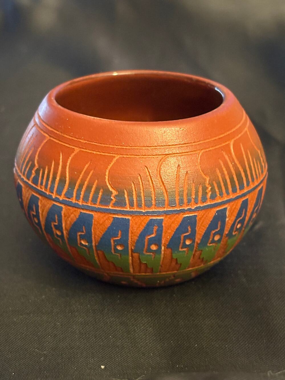 Vintage Miniature Handcrafted Navajo Pottery Bowl Signed LS WD
